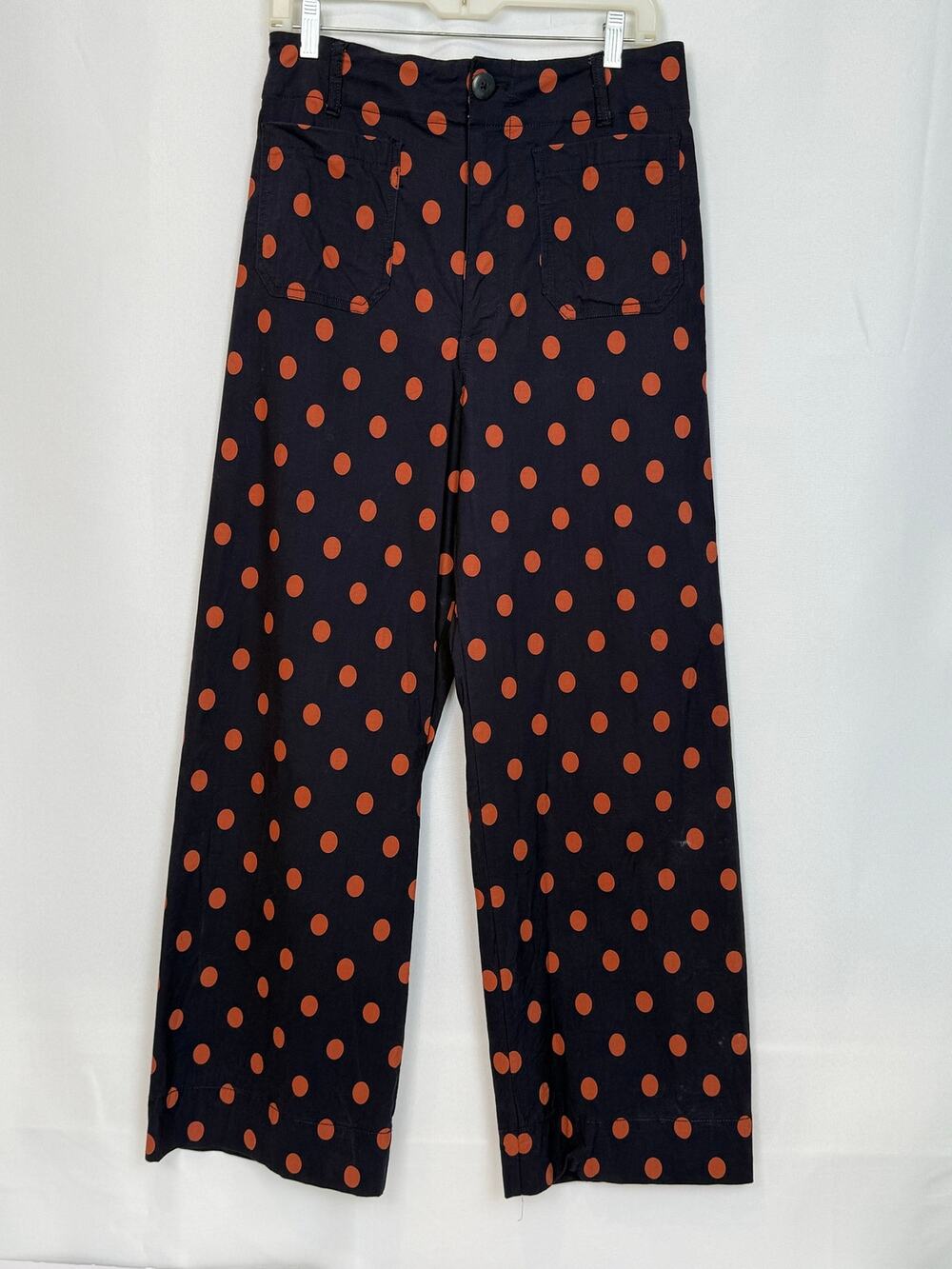 Maeve Anthropologie Colette Wide Leg Pant Size 30T Tall Navy Polka Dot Stretch